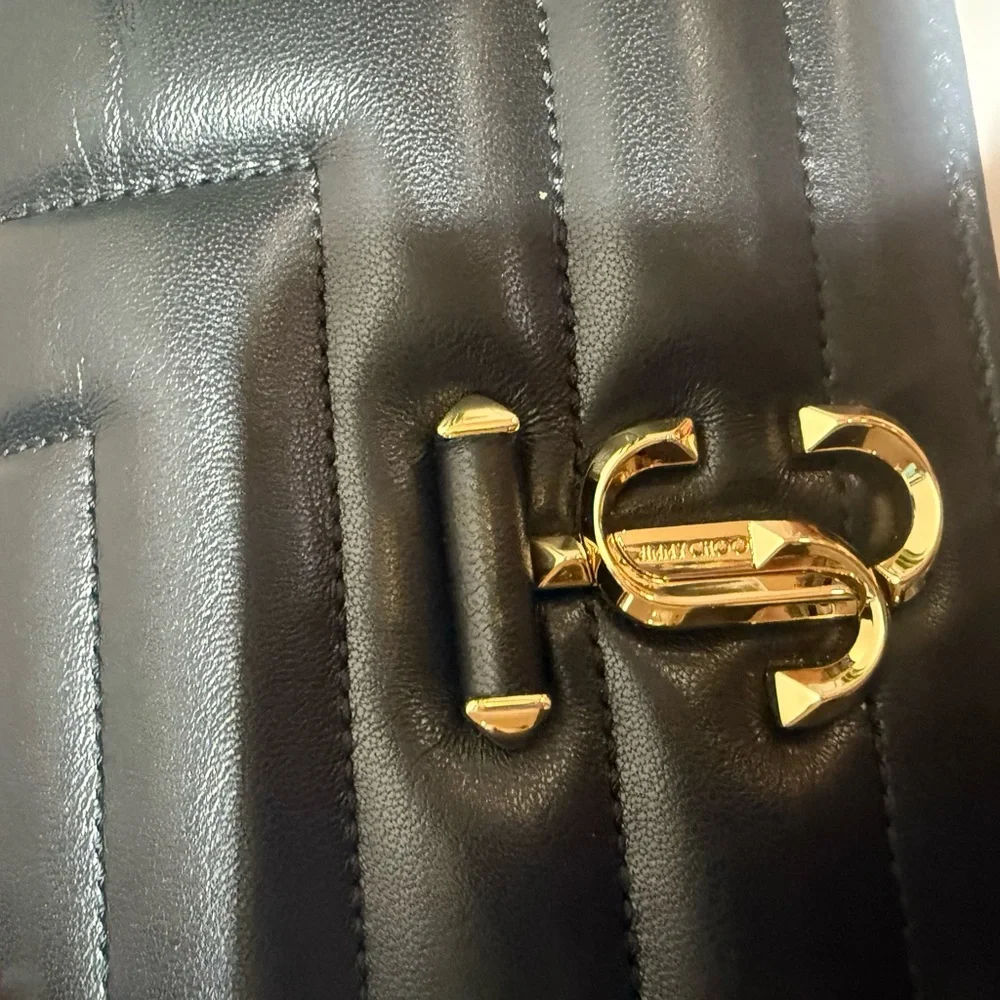 Jimmy Choo Leather Avenue Quad quilted shoulder bag Black Leather, Gold, New - Picture 11 of 13